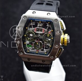 RM011 SS Chrono KVF 1:1 Best Edition Crystal Dial Black on Black Rubber Strap A7750 V3