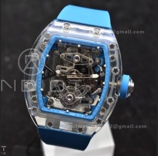 RM56-02 Transparent Tourbillon RMF Best Edition Skeleton Blue Dial on Blue Rubber Strap