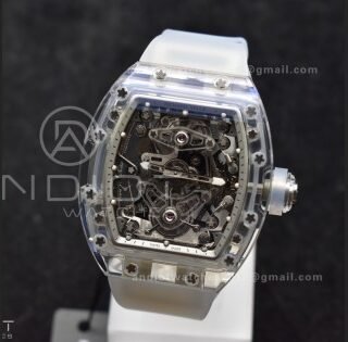 RM56-02 Transparent Tourbillon RMF Best Edition Skeleton White Dial on Transparent Rubber Strap