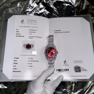 Rolex Best Replica Watch DateJust Supreme Custom Moissanite Diamonds Red Dial 41mm - Đồng Hồ Replica 1:1