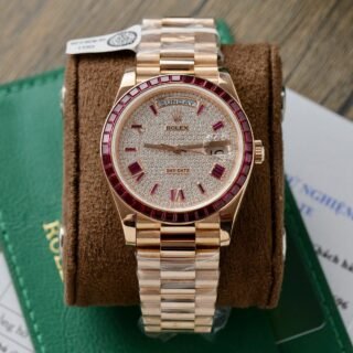 Rolex Best Replica Watch Day-Date Custom Ruby Red & Baguette Moissanite Diamonds GM Factory 40mm - Đồng Hồ Replica 1:1
