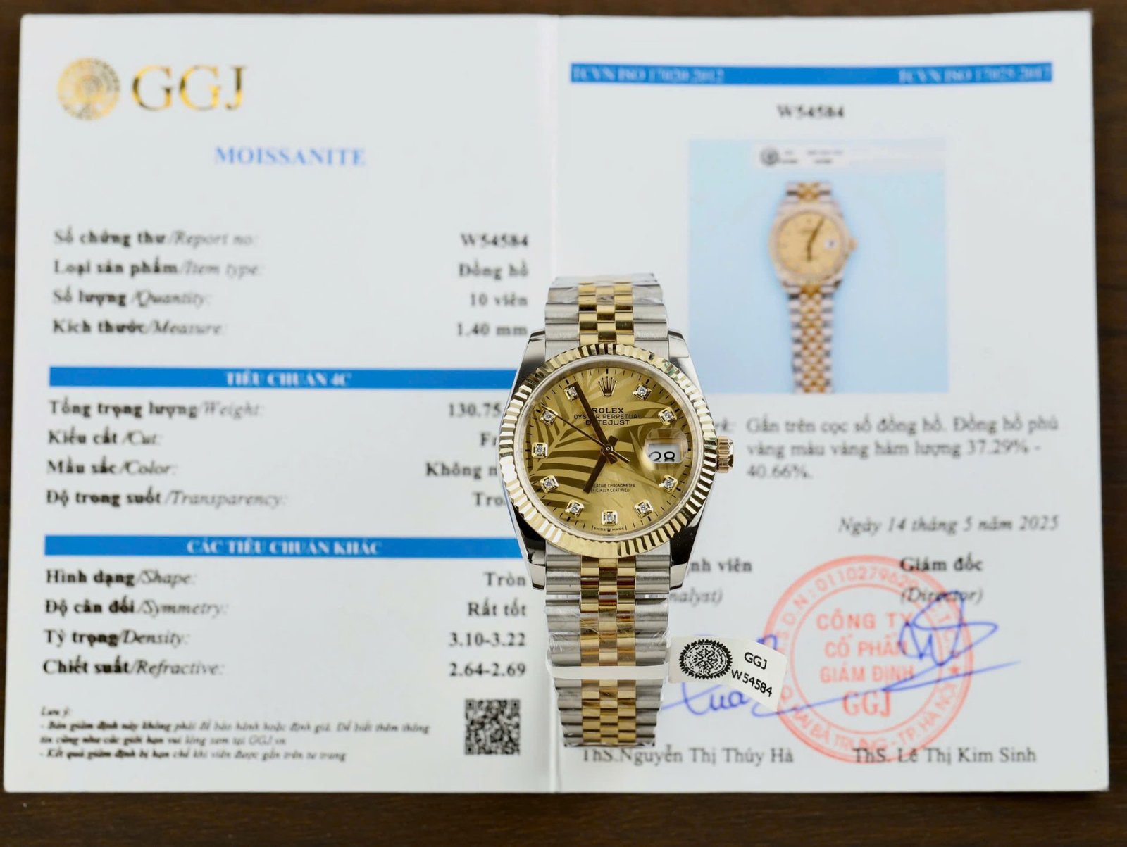 Rolex DateJust 18K Gold Wrapped Replica Watch Palm Leaf Dial GM 36mm - Đồng Hồ Replica 1:1