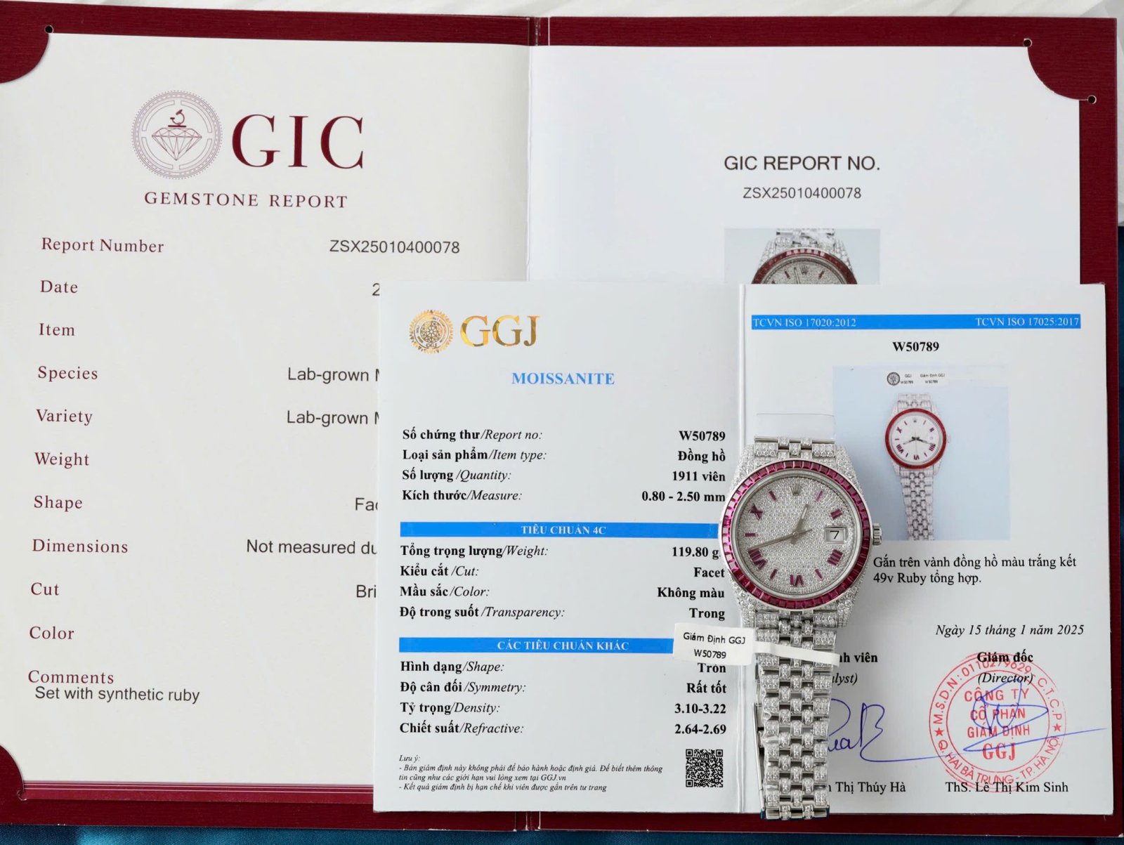 Rolex DateJust Copies Watches Ruby + Diamond Moissanite Custom 41mm - Đồng Hồ Replica 1:1