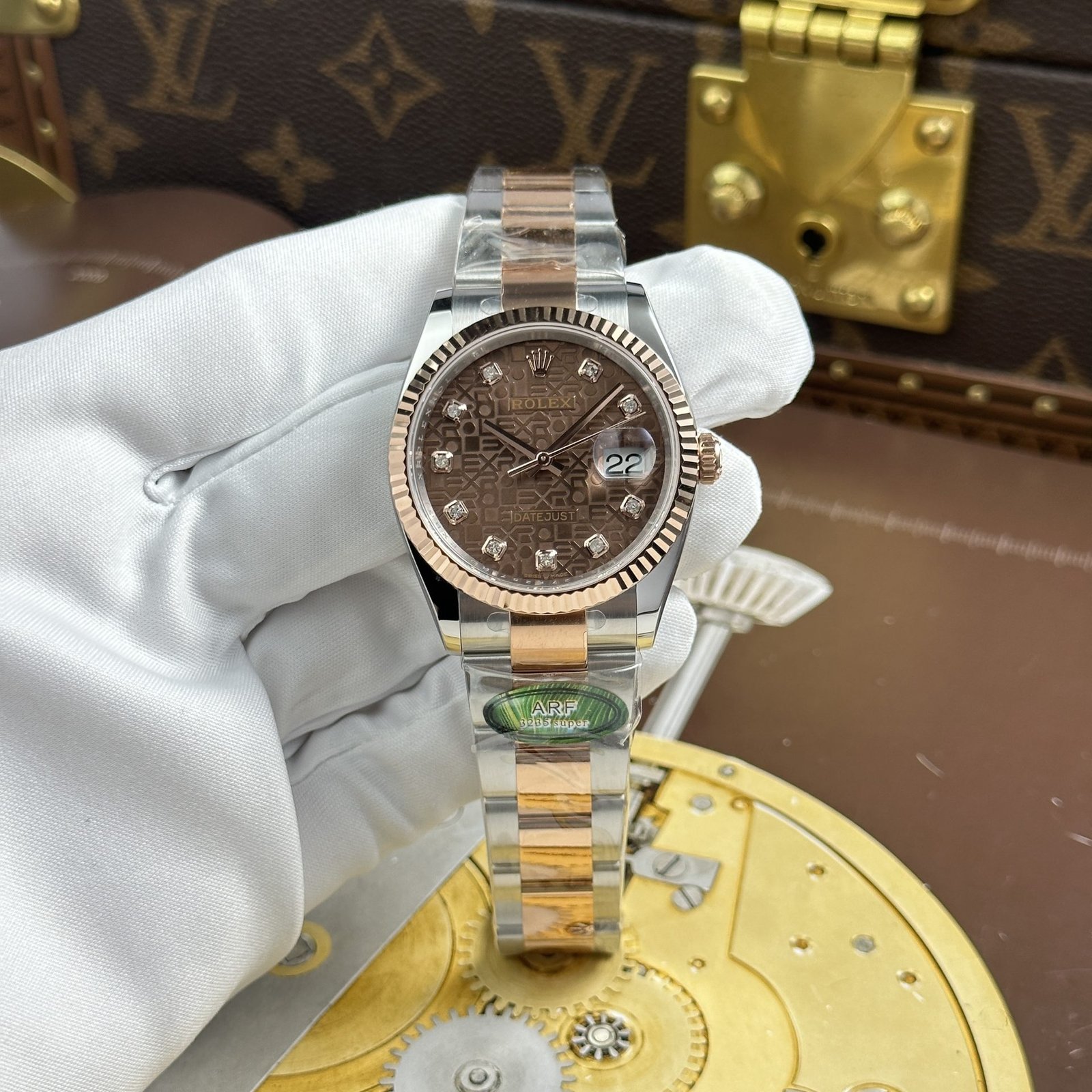 Rolex DateJust Fake Watches Brown Dial Oyster Strap AR Factory 36mm - Đồng Hồ Replica 1:1