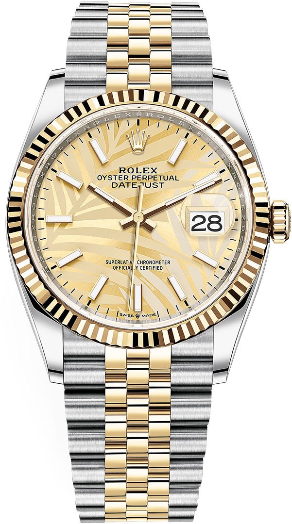 Rolex Datejust Gold Palm Motif Dial 126233 36 mm
