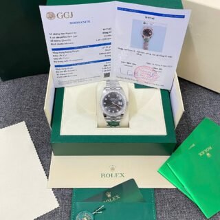 Rolex DateJust Replica Watches Gray Dial Bezel Diamonds Moissnaite Clean Factory 41mm - Đồng Hồ Replica 1:1