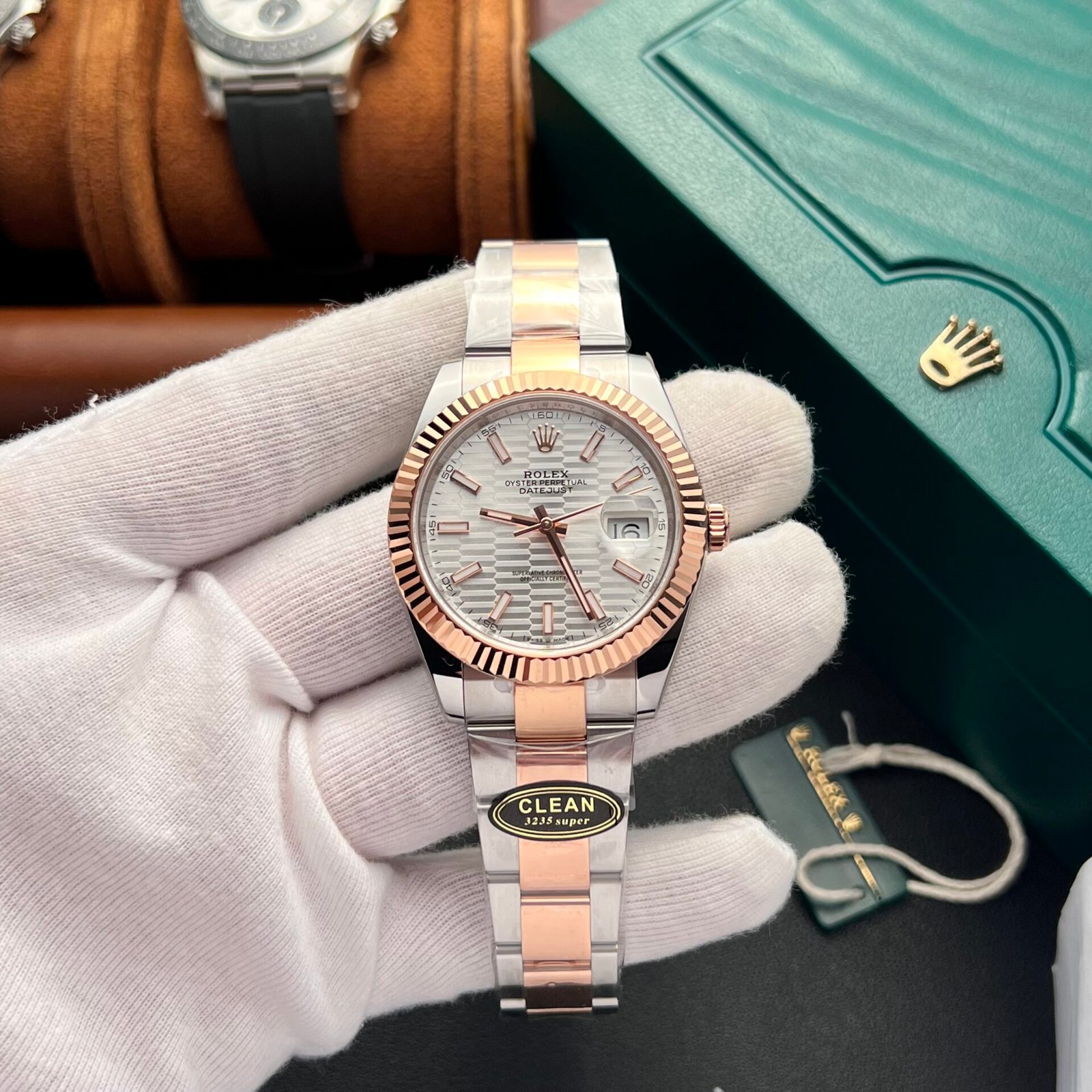 Rolex DateJust Silver Gold Dial Replica 1:1 Watch Demi Clean Factory 41mm - Đồng Hồ Replica 1:1