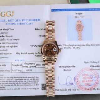 Rolex DateJust Women Copies Watches Gold Wrapped Chocolate Dial GM Factory 28mm - Đồng Hồ Replica 1:1