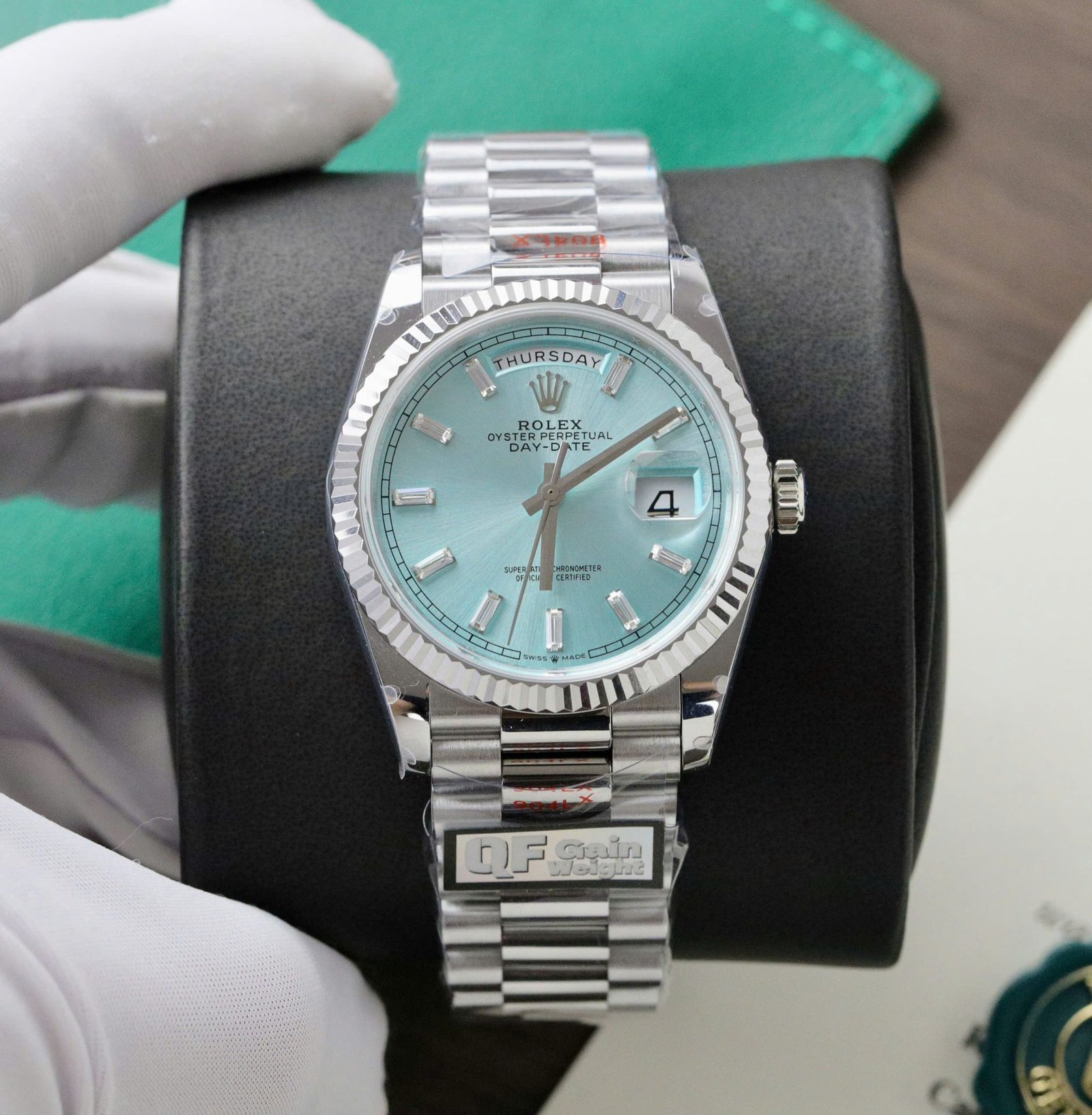 Rolex Day-Date 128236 Dial Ice Blue Replica Watch Weight 158gram QF Factory 36mm - Đồng Hồ Replica 1:1