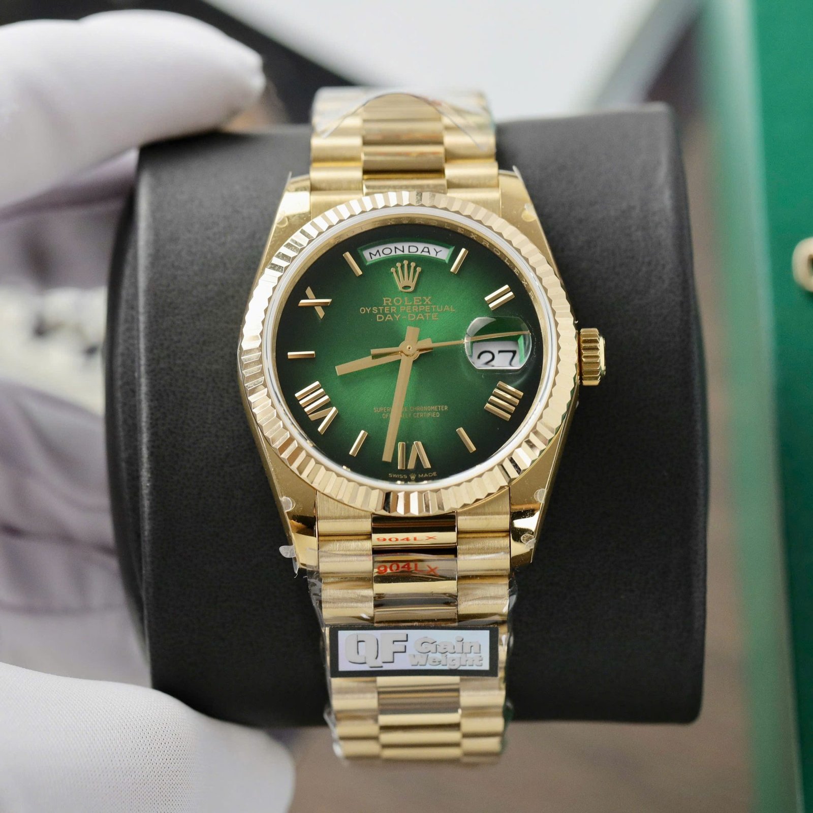 Rolex Day-Date 128238 Replica Watch Green Ombre Dial Weight 158gram QF 36mm - Đồng Hồ Replica 1:1