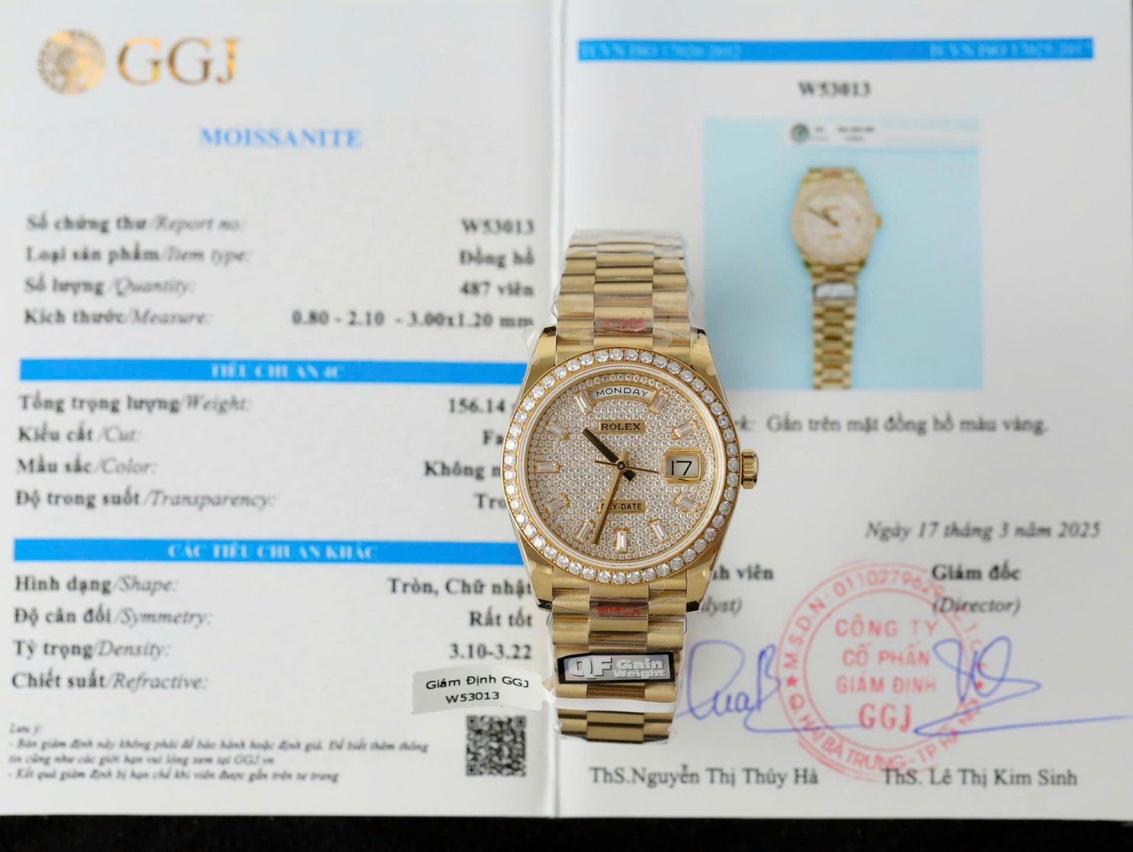 Rolex Day-Date Best Copies Watch 18K Gold Wrapped + Moissanite Diamonds Weight 159Gram QF 36mm - Đồng Hồ Replica 1:1