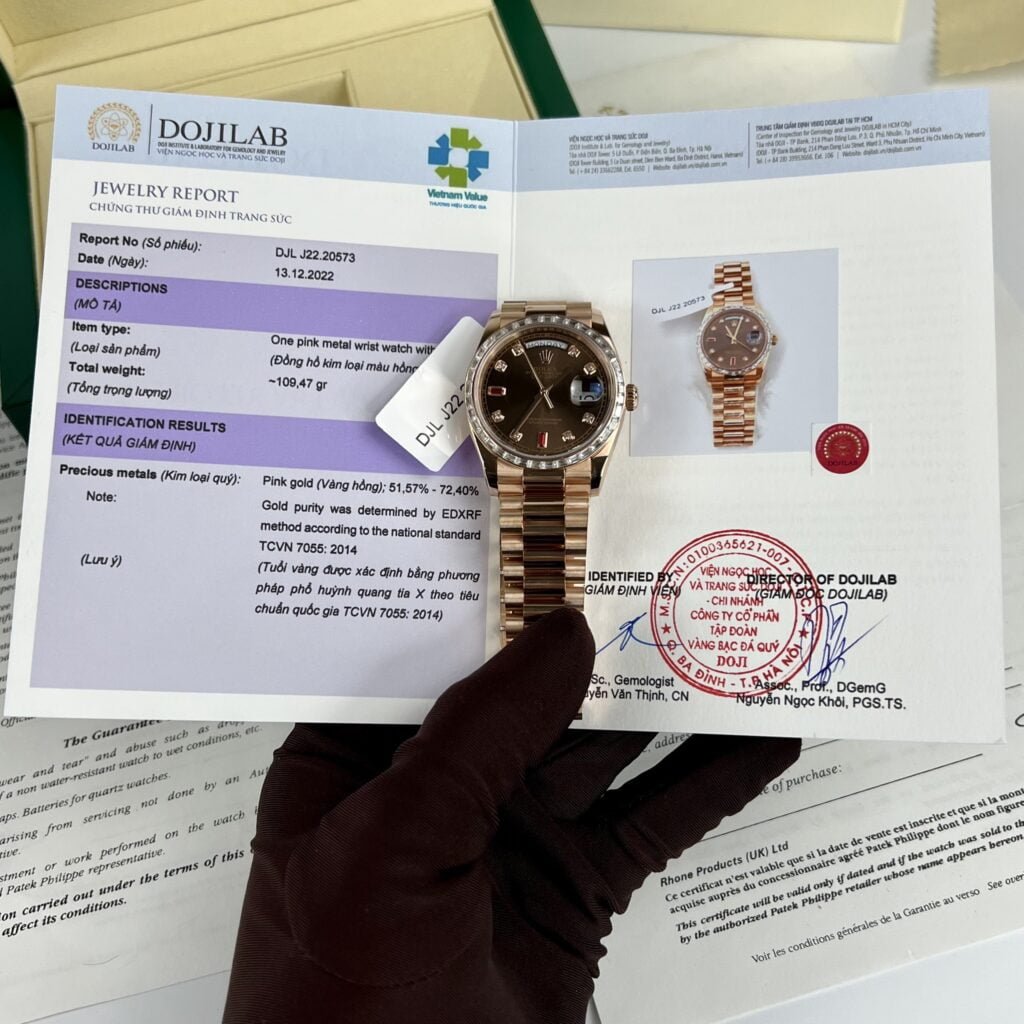 Rolex Day-Date Best Replica Watch Gold Wrapped + Diamonds Moissanite Baguette 36mm - Đồng Hồ Replica 1:1