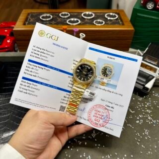 Rolex Day-Date Clone Watch Black Dial Moissanite Diamonds Custom 40mm - Đồng Hồ Replica 1:1