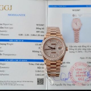 Rolex Day-Date Copies Watches 18K Rose Gold Wrapped + Moissanite Diamonds GM Factory 36mm - Đồng Hồ Replica 1:1