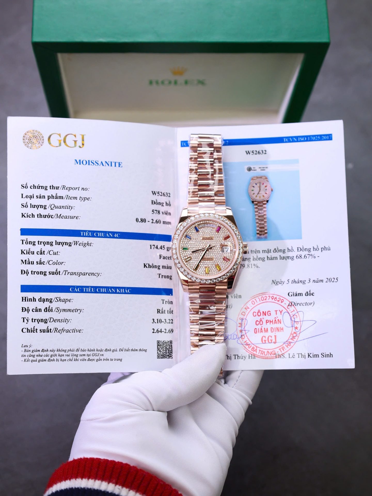Rolex Day-Date Copies Watches Moissanite Diamonds + 18K Gold Wrapped Custom GM Factory 40mm - Đồng Hồ Replica 1:1