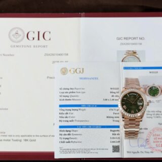 Rolex Day-Date Geen Dial Copies Watches Gold Wrapped + Diamonds Moissanite Baguette 40mm - Đồng Hồ Replica 1:1