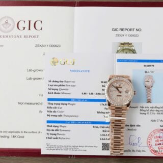 Rolex Day-Date Gold Wrapped + Moissanite Baguette Diamonds Replica Watch GMF 40mm - Đồng Hồ Replica 1:1