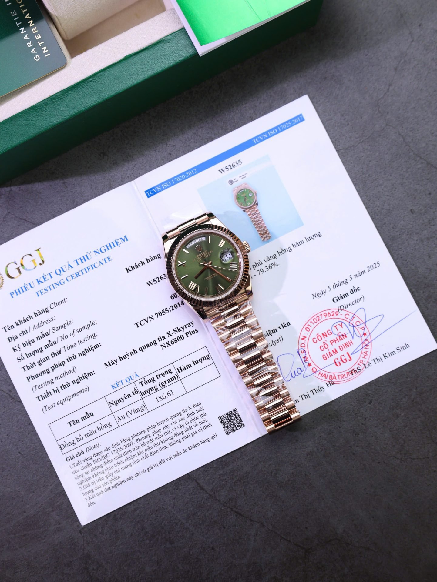 Rolex Day-Date Green Dial Replica Watch Gold Wrapped Weight 186Gram QF 40mm - Đồng Hồ Replica 1:1