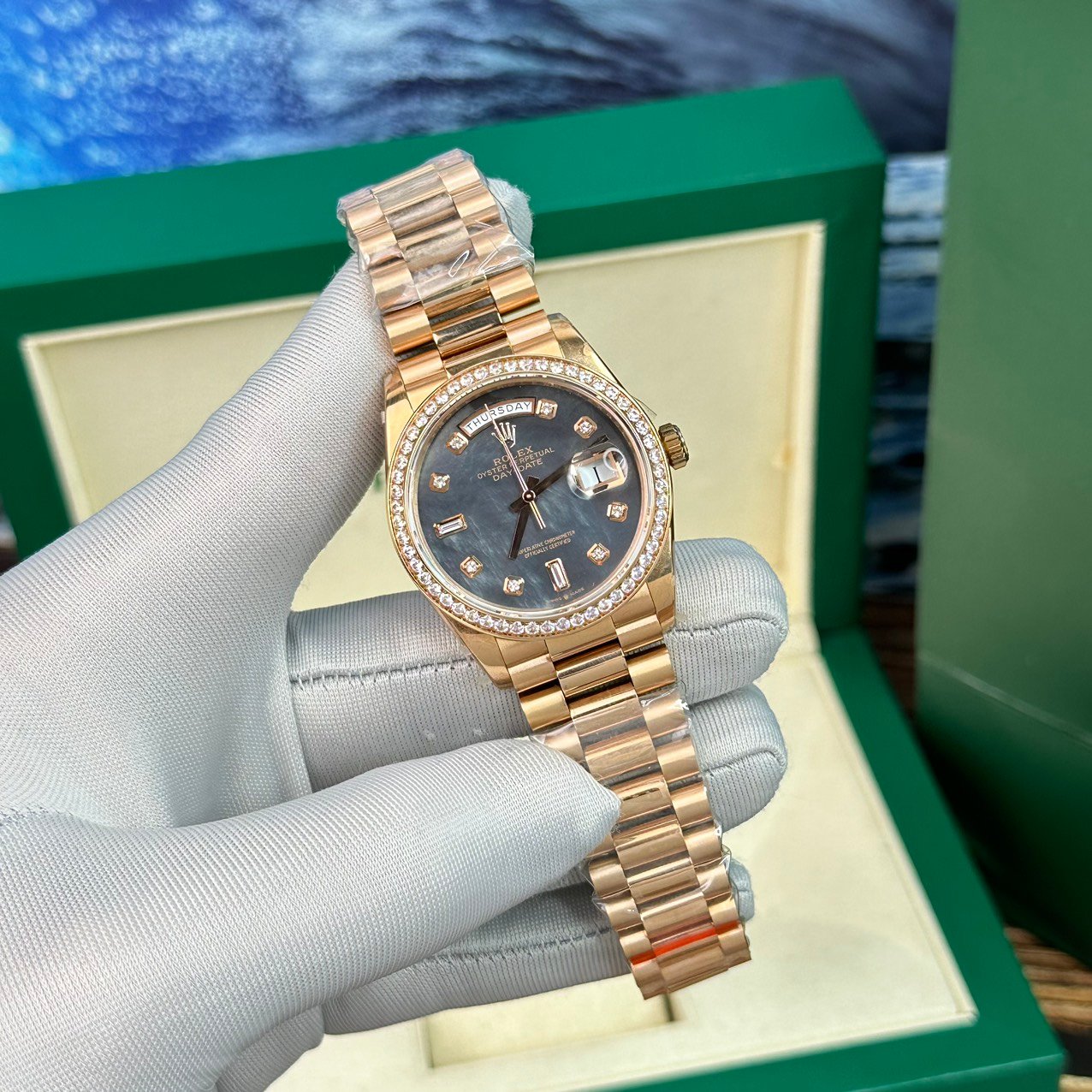 Rolex Day-Date Purple Mother of Pearl Dial Super Fake Watch BP Factory 40mm - Đồng Hồ Replica 1:1