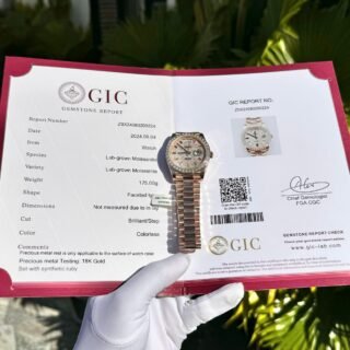 Rolex Day-Date Replica Watch Gold Wrapped End Moissanite Diamonds Baguette Custom 40mm - Đồng Hồ Replica 1:1