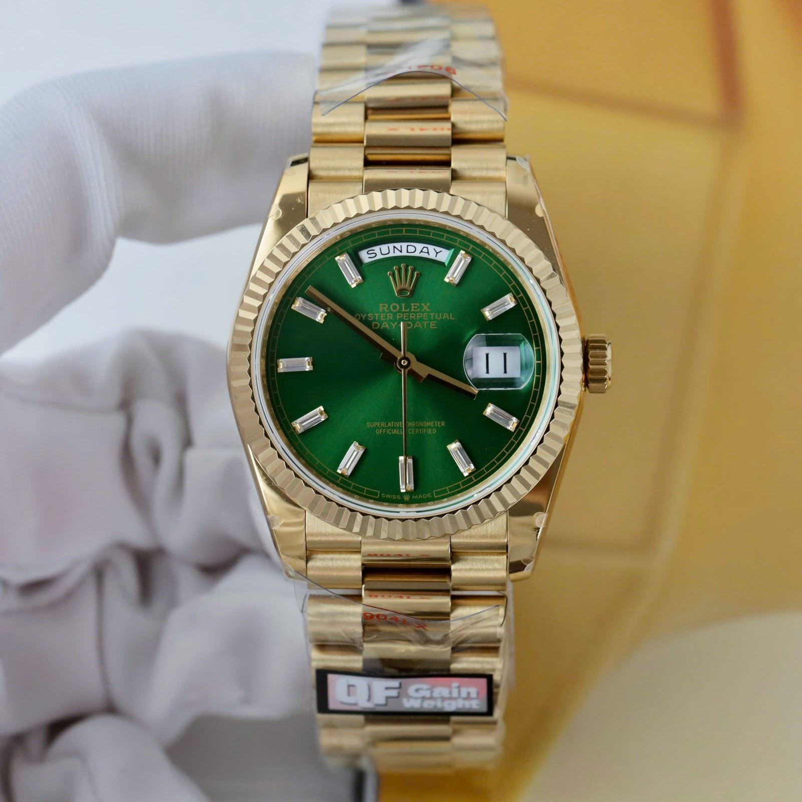 Rolex Day-Date Replica Watch Green Index Dial Weight 158 Grams QF Factory 36mm - Đồng Hồ Replica 1:1