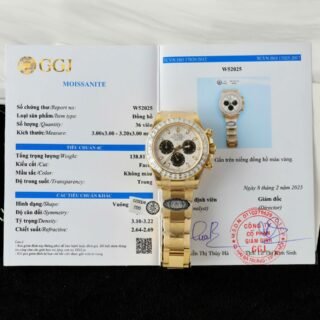 Rolex Daytona Meteorite Dial Copies Watch Gold Wrapped + Moisanite Baguette 40mm - Đồng Hồ Replica 1:1