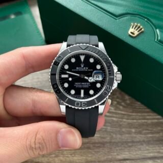 Rolex Fake Clone Yacht-Master Black Dial Rubber Strap EW Factory 40mm - Đồng Hồ Replica 1:1