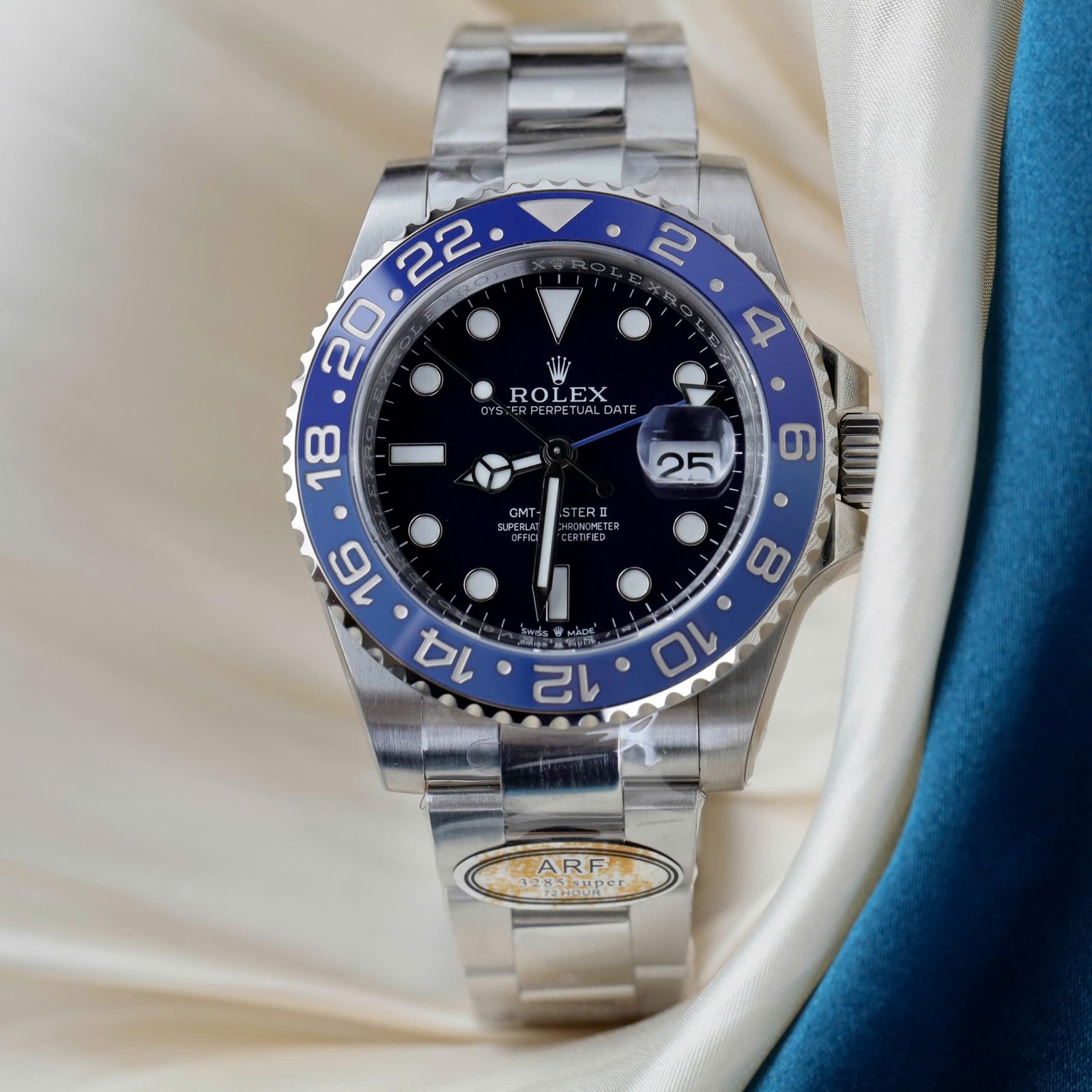 Rolex GMT-Master II Imitation Watches Black Dial Bezel Blue Ceramic Oyster Strap AR Factory 40mm - Đồng Hồ Replica 1:1
