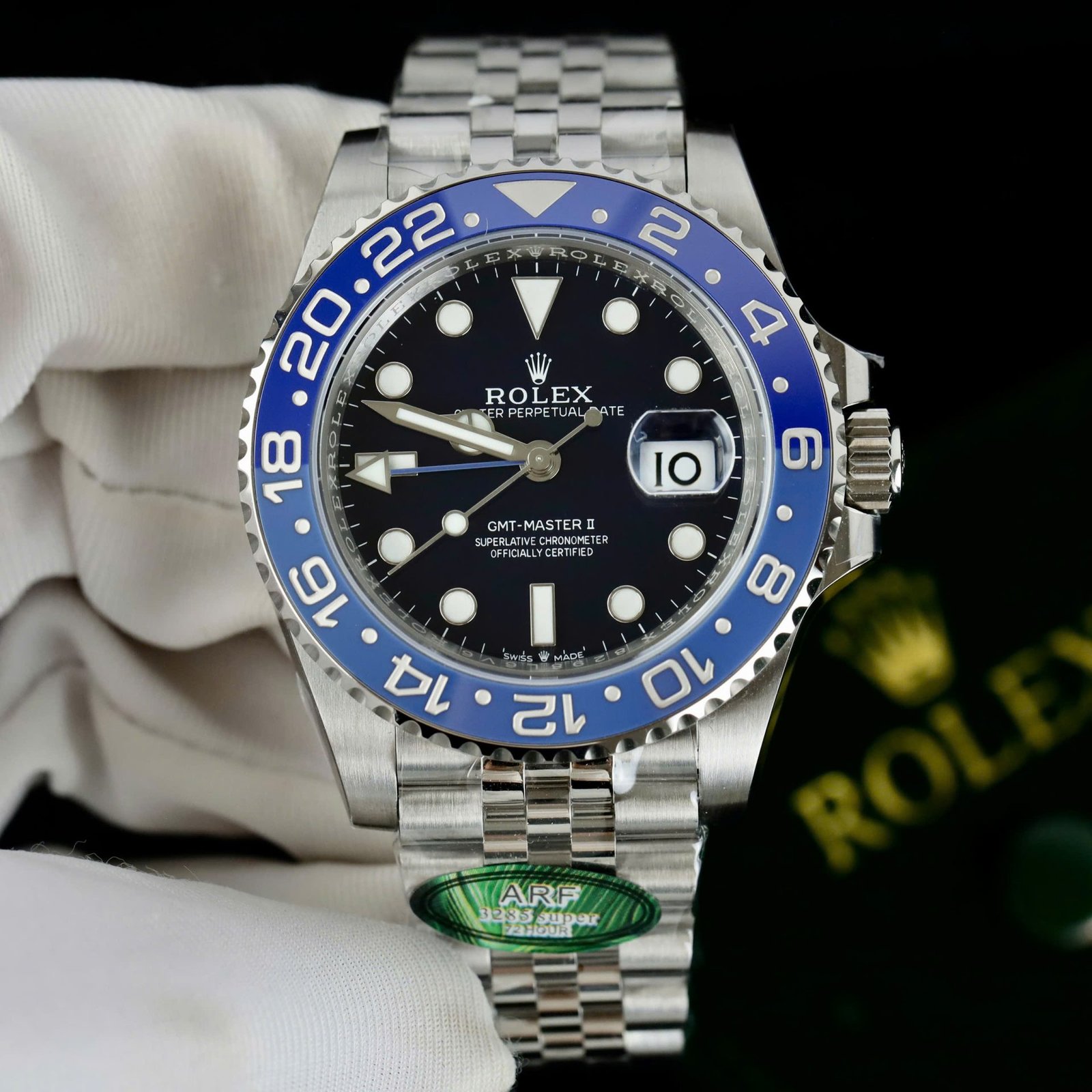 Rolex GMT-Master II Replica Watches Black Dial Bezel Blue Ceramic Jubilee Strap AR Factory 40mm - Đồng Hồ Replica 1:1