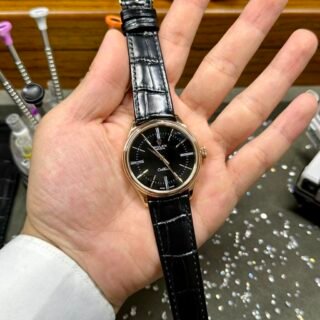 Rolex Replica Watch Cellini Time 50505 Black Dial Leather Strap 39mm - Đồng Hồ Replica 1:1