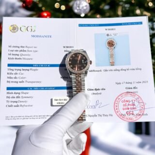 Rolex Replica Watch DateJust Chocolate Dial Custom Benzel Moissanite Diamonds 31mm - Đồng Hồ Replica 1:1