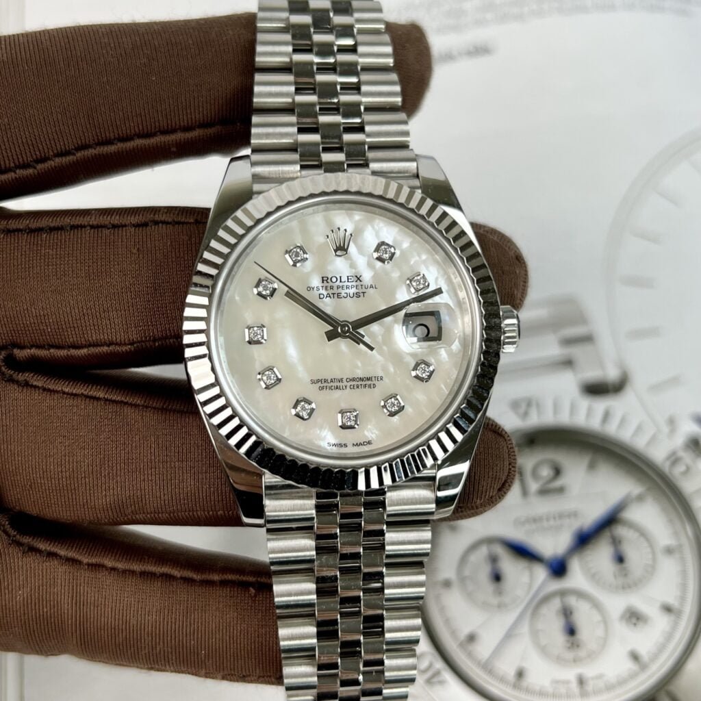 Rolex Replica Watch DateJust Dial Mother Of Pearl Moissanite Diamonds 41mm - Đồng Hồ Replica 1:1