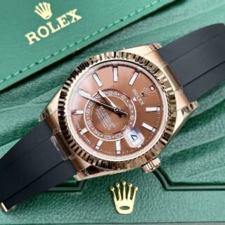 Rolex Replica Watch Sky-Dweller 336235 Chocolate Dial Rubber Strap 42mm - Đồng Hồ Replica 1:1