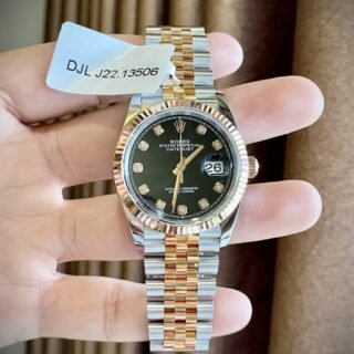 Rolex Replica Watches DateJust Black Dial Gold Wrapped GM Factory 36mm - Đồng Hồ Replica 1:1