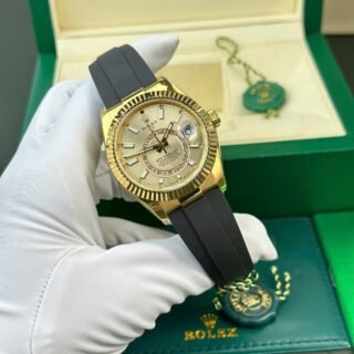 Rolex Sky-Dweller Yellow Champagne Dial Luxury Replica Watches Weight 192 Grams ZF Factory 42mm - Đồng Hồ Replica 1:1