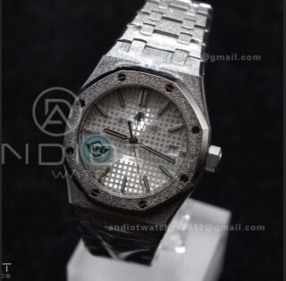 Royal Oak 37mm 15454 Frosted SS APSF 1:1 Best Edition White Textured Dial On SS Bracelet SA3120 Super Clone