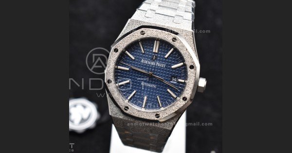 Royal Oak 41mm 15400 SS ZF 1:1 Best Edition Frosted Case Blue Textured Dial on SS Bracelet A3120