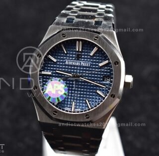 Royal Oak 41mm 15500 SS APSF 1:1 Best Edition Blue Textured Dial on SS Bracelet A4302 Super Clone