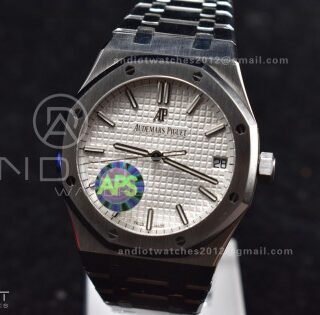 Royal Oak 41mm 15500 SS APSF 1:1 Best Edition White Textured Dial on SS Bracelet A4302 Super Clone