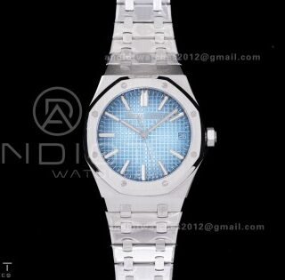 Royal Oak 41mm 15510BC SS ZF 1:1 Best Edition Ice Blue Textured Dial on SS Bracelet SA4302 Super Clone