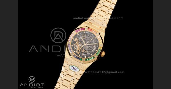 Royal Oak 41mm Frosted 15412 YG THBF 1:1 Best Edition Rainbow Bezel on RG Bracelet SA3132 V2