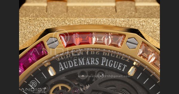 Royal Oak 41mm Frosted 15412 YG THBF 1:1 Best Edition Rainbow Bezel on RG Bracelet SA3132 V2