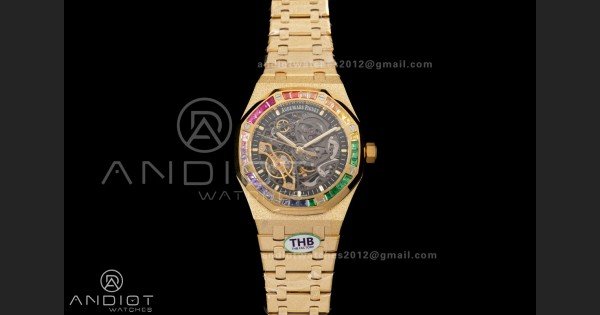 Royal Oak 41mm Frosted 15412 YG THBF 1:1 Best Edition Rainbow Bezel on RG Bracelet SA3132 V2