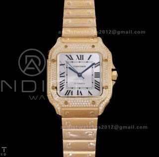 Santos de Cartier 35mm BVF 1:1 Best Edition YG White Dial Diamond Bezel on YG Smart-Links Bracelet MIYOTA 9039