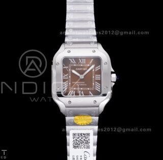 Santos de Cartier 35mm SS AF 1:1 Best Edition Brown Dial on SS SmartLinks Bracelet MIYOTA 9015