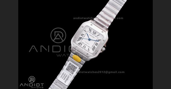 Santos de Cartier 35mm SS AF 1:1 Best Edition White Dial on SS SmartLinks Bracelet MIYOTA 9015