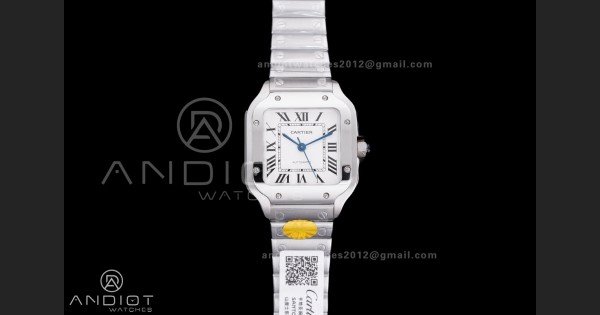 Santos de Cartier 35mm SS AF 1:1 Best Edition White Dial on SS SmartLinks Bracelet MIYOTA 9015