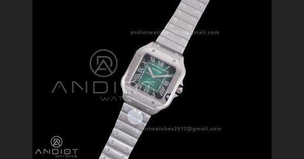 Santos de Cartier 35mm SS BVF 1:1 Best Edition Green Dial on SS SmartLinks Bracelet MIYOTA 9039