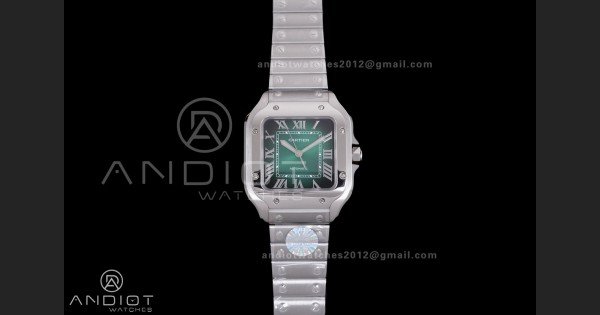 Santos de Cartier 35mm SS BVF 1:1 Best Edition Green Dial on SS SmartLinks Bracelet MIYOTA 9039