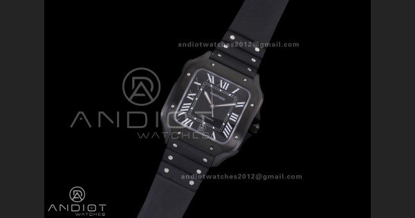 Santos de Cartier 40mm PVD BVF 1:1 Best Edition Black Dial on Black Leather Strap MIYOTA 9015